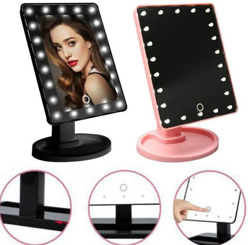 360 graders rotation pekskärm Make up spegel kosmetisk vikning bärbar kompaktficka med 22 LED lampor Makeup verktyg Gratis DHL