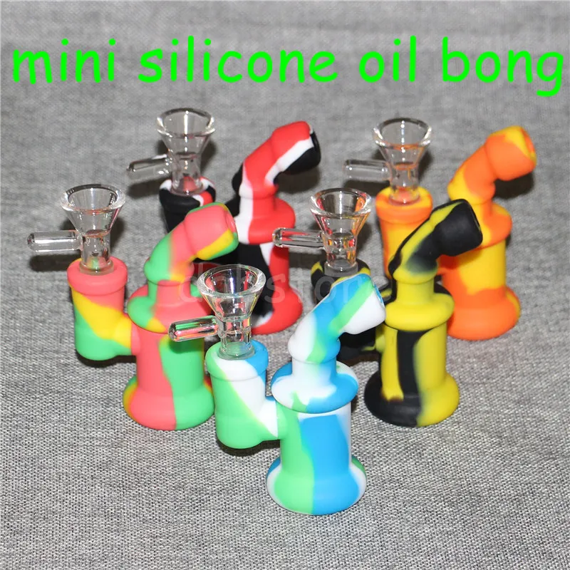 Hot Mini silicone Oil Rigs silicone Bongs Water Pipes with 3.5 Inch Thick Pyrex Recycler Heady Breaker Bong Pipes Oil Rig waterpipes