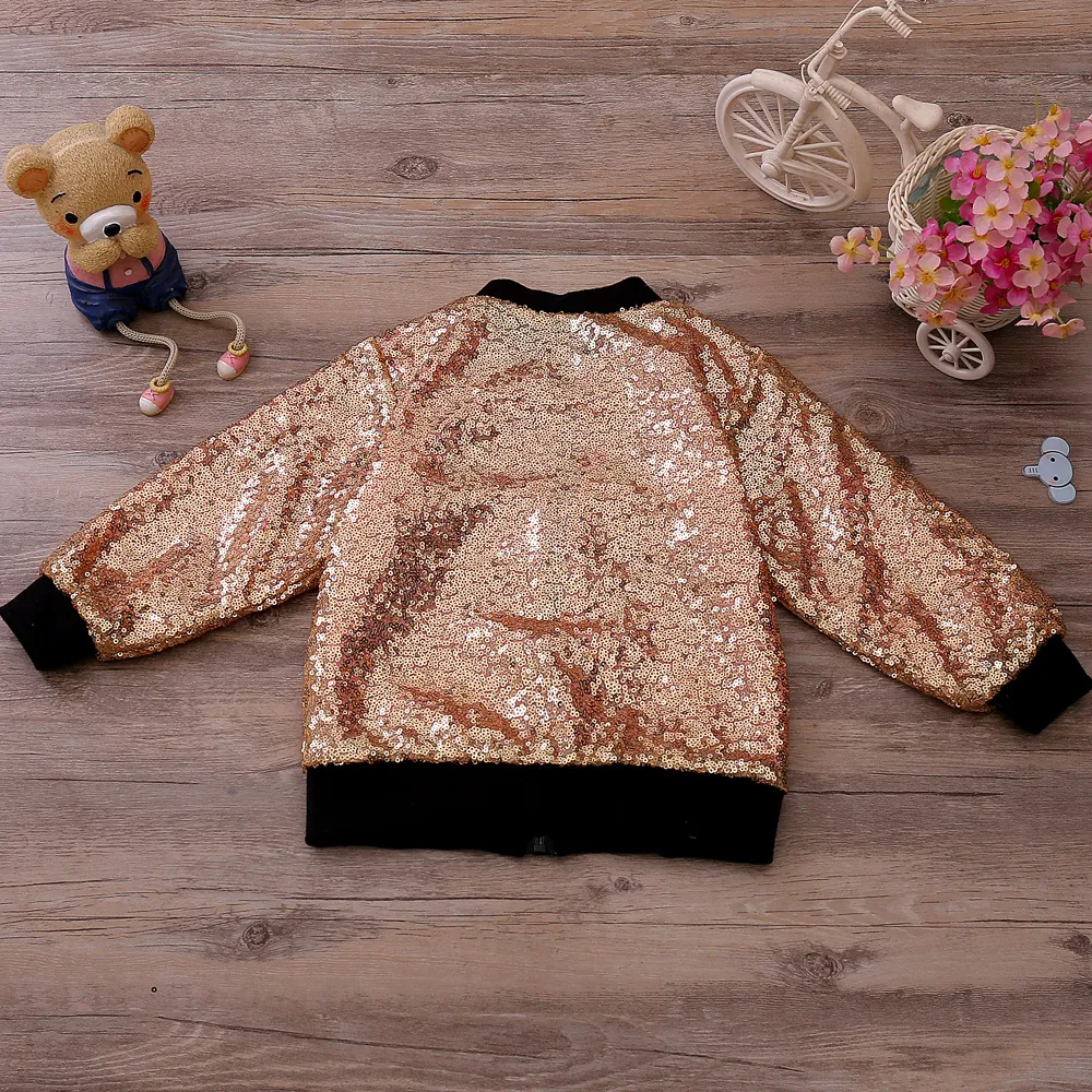 Baby Girls Clothes Gold Sequin Jackets Coats Kids Glittering Paillette Zipper Coats Children Outwears Baby Clothing Toddler Clothes Tops