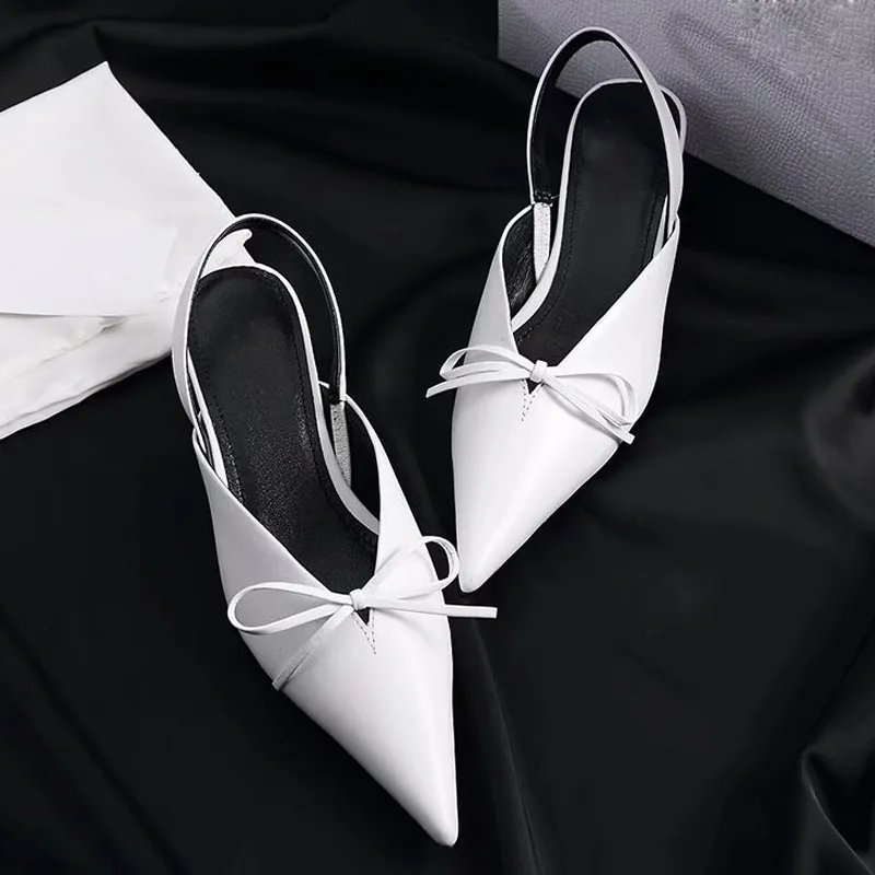 Size 34-40 Fashion Women Sandals Pointed Toe Genuine Leather High Heels Women Pumps Wedding designer Shoes Woman Elastic band Bowtie