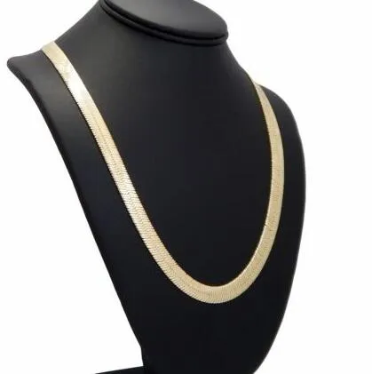 Mens Flat Herringbone Chain 14K Gold Plated 9mm 24 Necklace252Q