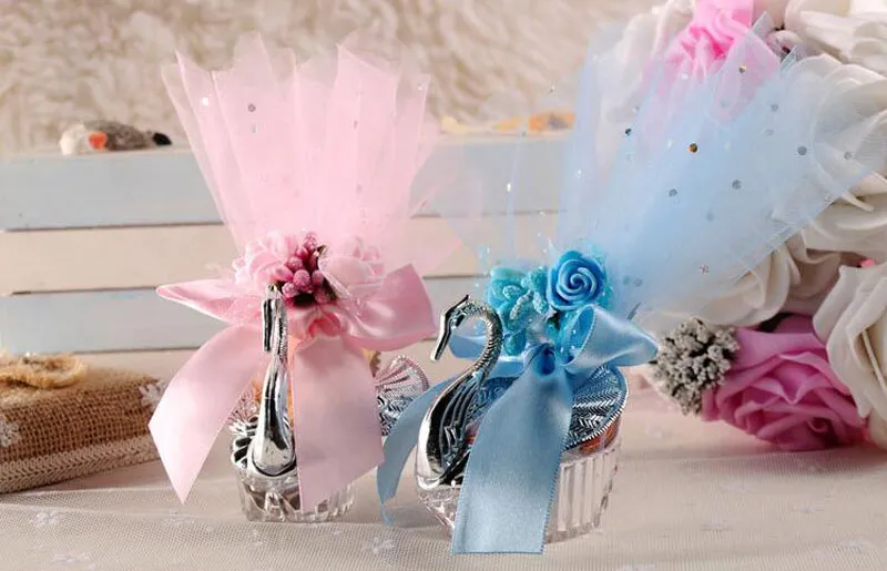 Schwanen-Süßigkeitsschachteln, Acryl, Silber, elegante Schwanen-Hochzeits-Süßigkeitenschachtel, klassische Romantik, bunte Schwanen-Süßigkeits-Geschenkboxen