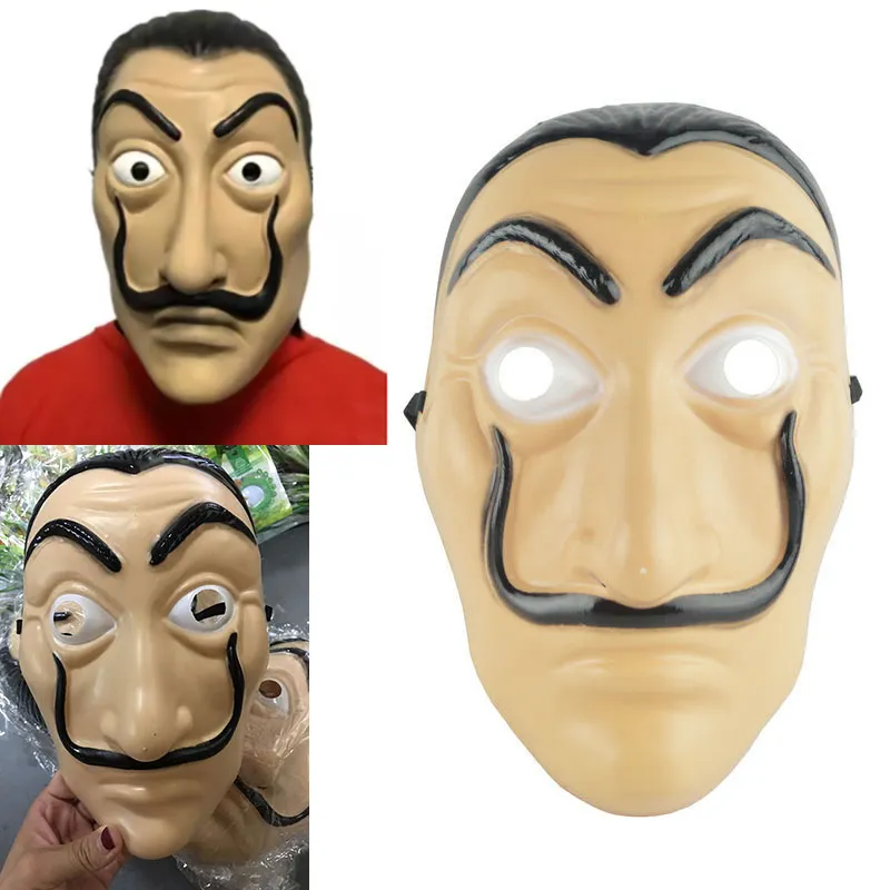 新しいコスプレパーティーマスクLa Casa de Papel Face Mask Salvador Dali Costume Movie Mask Realistic Halloween Xmas SuppliesギフトWX9-540