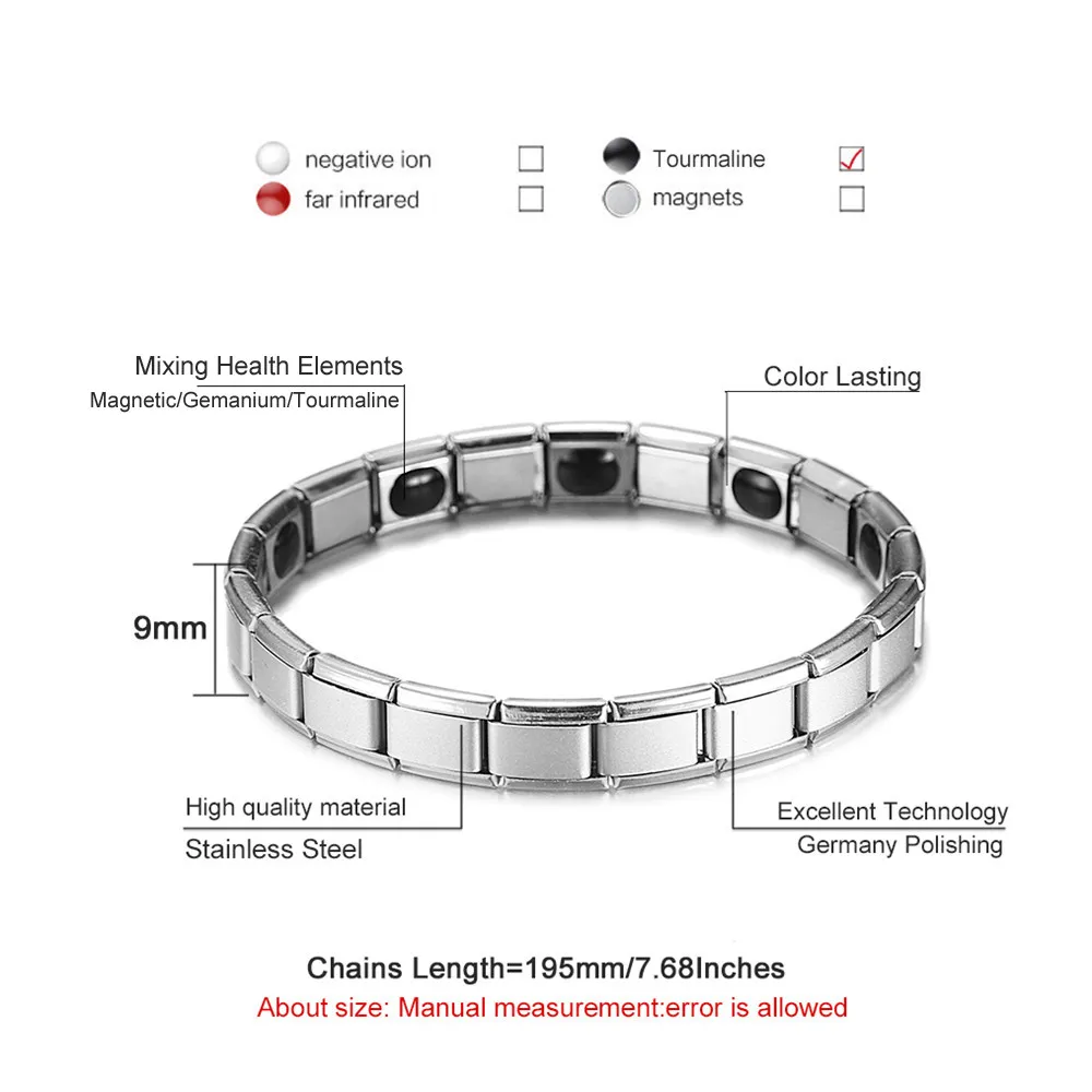 Bio Bio Energy Bransoletka Dla Kobiet Mężczyzn Ze Stali Nierdzewnej Z Germanium Magnetyczna Bransoletka Bransoletka Nadgarstek Róża Złoto / Złoty Kolor Biżuteria Hurt