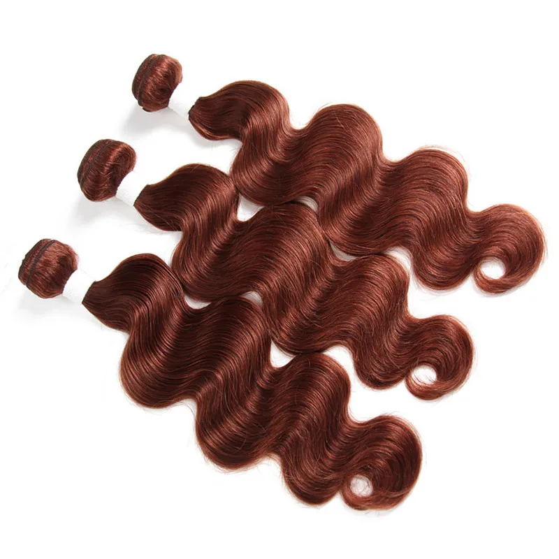 Pacotes de cabelo brasileiro brasileiro de cobre virgem vermelho com onda do corpo de frontais # 33 Dark Auburn 13 x 4 completa encerramento frontal do laço com pacotes de Weave