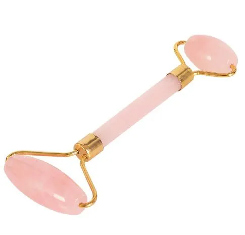 Cristal De Quartzo Rosa-cabeça Dupla Beleza Rolo Pescoço Rosto Rosto Massageador Ferramenta De Emagrecimento