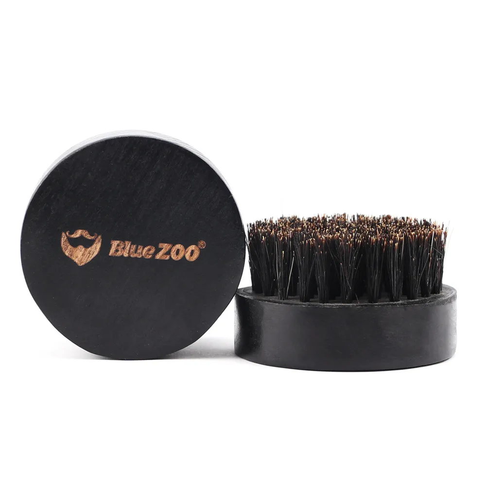 Round Black & Brown Beech High Quality Duplex Black Bristle Beard Brush Bluezoo Men's Beard Care tool