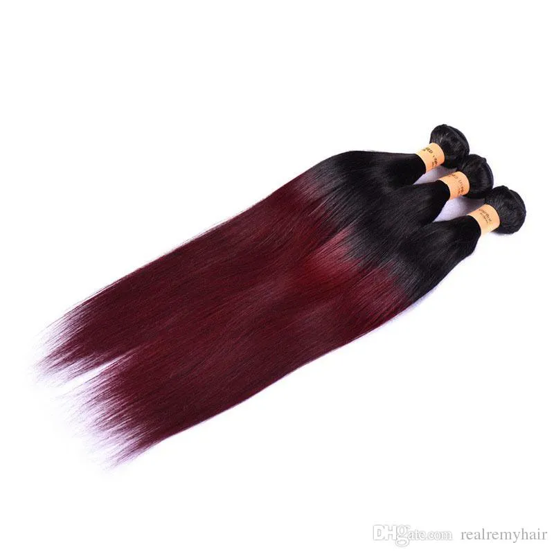 Capelli umani lisci Ombre brasiliani 4 pacchi Rosso scuro 1B 99J Tessuto capelli vergini brasiliani bordeaux 100 estensioni rosse dei capelli umani8755514