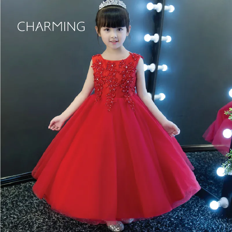 Vestido Para Niña En Color Rojo Vestido De Novia Floral En Vestido De Vestido De Niña Con Cuentas Vestidos De Fiesta De 124,46 € | DHgate
