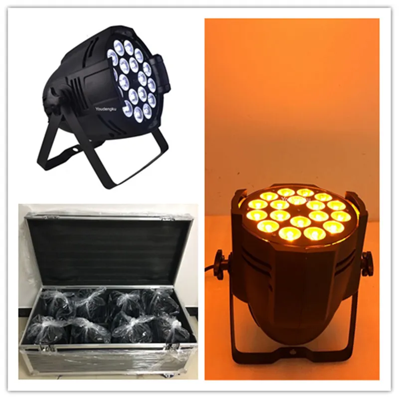 8 pieces with flightcase 18pcs 18w rgbwa uv 6 in 1 par 64 led light led par can 64 par led stage lights