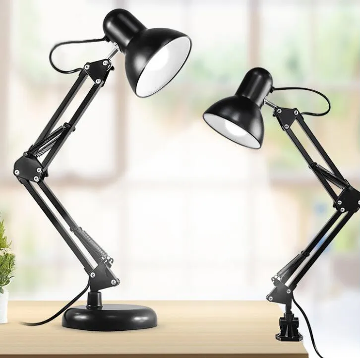 Lampada da scrivania con braccio oscillante flessibile E27, rotazione di 360 gradi, lampada da tavolo lettura domestica con supporto lampada girevole