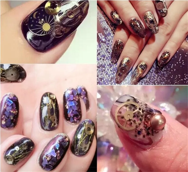 DIY Sanat Tırnak Çıkartmalar Güzel Zaman Dişli Steampunk Rüzgar Makinesi Nailart Dekorasyon Alaşım Yama Ücretsiz Gemi 10 adet