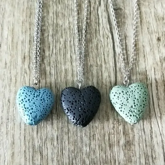 Mode zilveren kleur hart liefde lava stenen ketting vulkanische rots aromatherapie essentiële olie diffuser ketting voor vrouwen sieraden