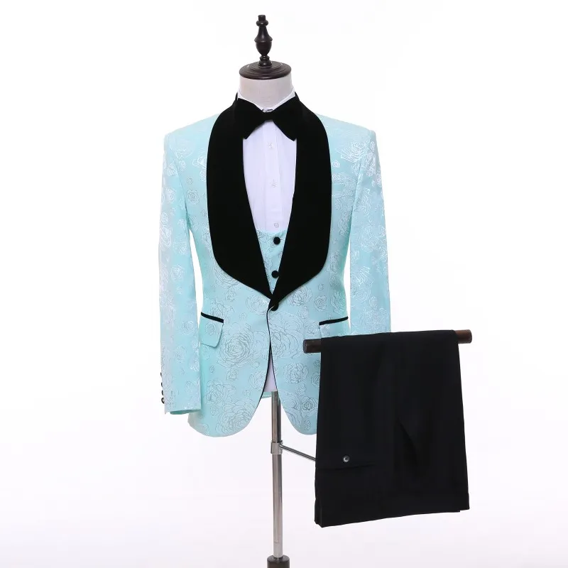 Real Photo Groomsmen Shawl Lapel Groom Tuxedos One Knapp Män Passar Bröllop / Prom / Middag Bästa Man Blazer (Jacka + Byxor + Bow Slips + Vest) K785