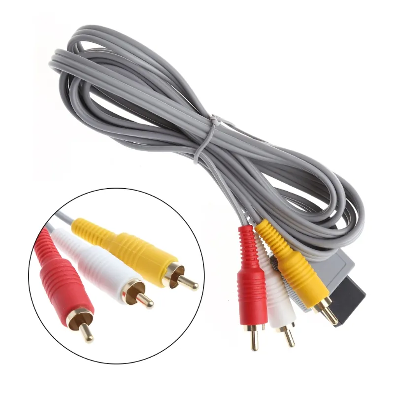 1.8m Audio Video AV Cable Lead Composite RCA A/V Cord Adapter for Wii Wii U WiiU High Quality FAST SHIP