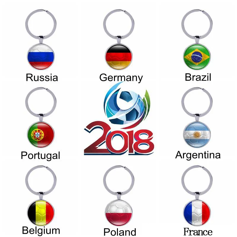 World Cup Double-sided Football Keychains Country Flags Glass Cabochon Soccer Fans Souvenir Car Keyholder Bag Accessories Key Chain