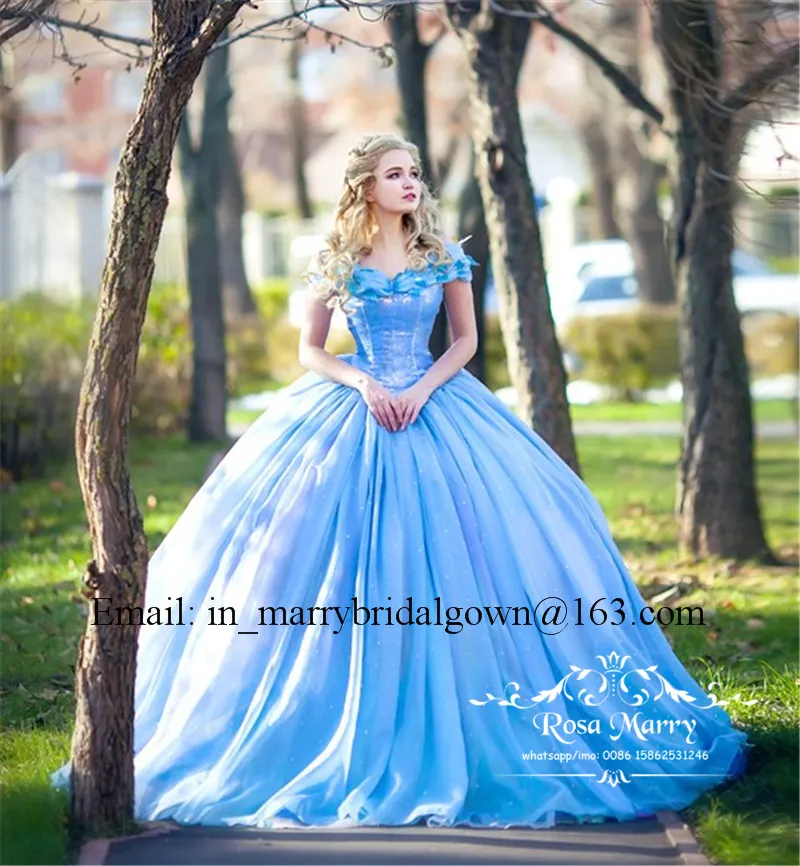 Blue Cinderella Ball Gown Evening Dresses 2020 Off Shoulder Plus Size ...