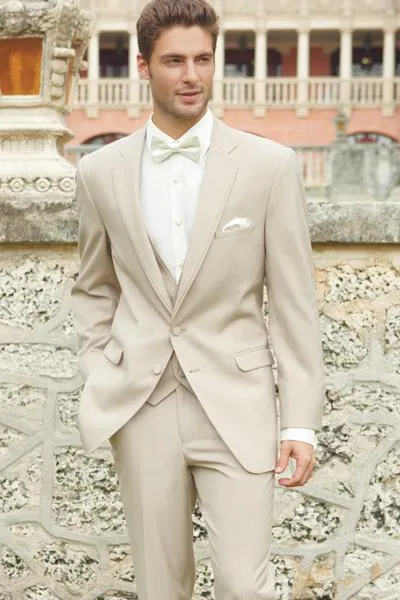 Customize Design Light Khaki Men Wedding Tuxedos Notch Lapel Two Button Groom Tuxedos Men Wedding/Dinner/Darty Dress(Jacket+Pants+Tie+Vest)9