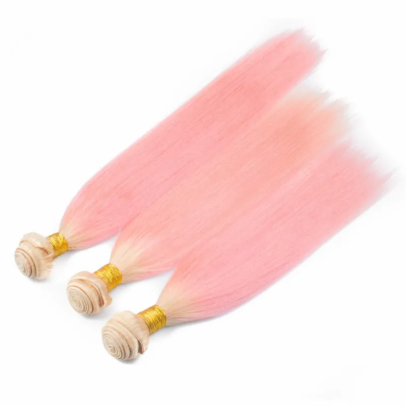 Loira e Rosa Cabelo Virgem Ombre Tece com Fecho Em Linha Reta # 613 / Rosa Ombre Cabelo Humano Indiano 3 Ofertas Bundles com 4x4 Fechamento de Rendas