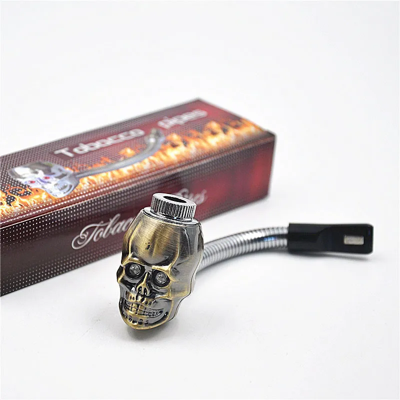 Factory Price skull shape metal smoking pipe LED Luminous scalable property metal Tobacco Cigarette rasta reggae pipe