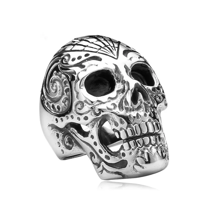 Cool Mens Boys 316L Acero inoxidable Skull Ring Vintage Punk Titanium Biker Ring Tamaño 7-14 AB * 2910