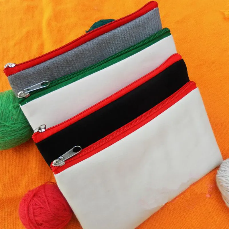 Cerniera colorata in tela bianca Astucci per matite Astucci per penne Borse per cosmetici in cotone Borse per trucco Organizer pochette per cellulare LX0562