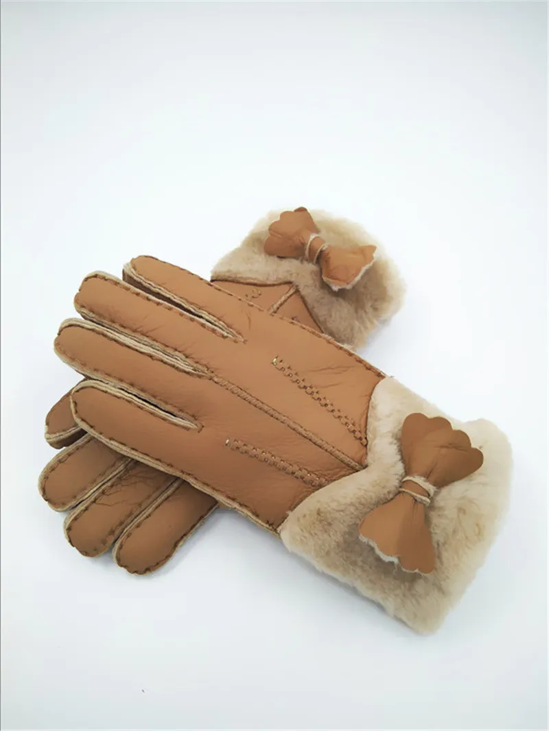 Качество ручной работы женщин теплые перчатки зимние шерстяные перчатки рукавицы модные кожаные перчатки женщин