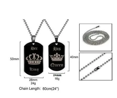 Dhl الملك الملكة قلادة زوجين القلائد التيتانيوم المقاوم للصدأ تاج الكلب علامة المعلقات سلسلة للنساء الرجال عاشق fashin المجوهرات