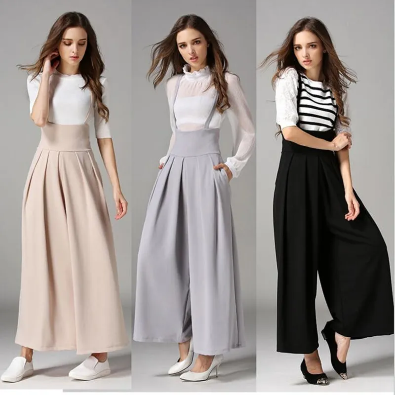 Wide leg pants with discount suspenders