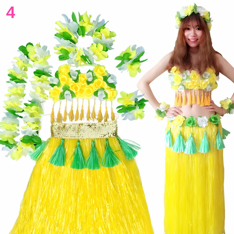 Hawaiian Party Costume - 6 Pcs Hula Grass Skirt for Kids and Women 