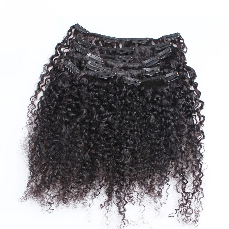 mongolian kinky curly clip in hair extensions 100g afro kinky clip in extensions 7 Pcs/Set Natural Color