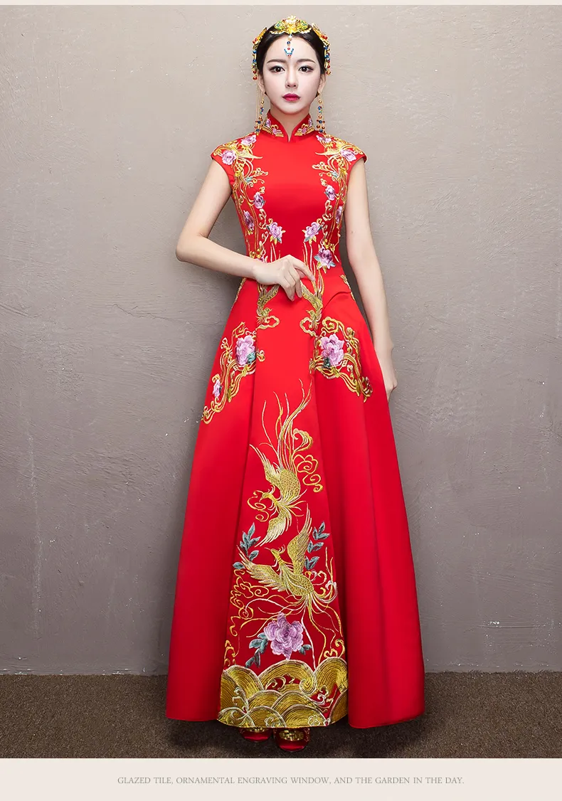 해외 중국 기모노 상해 이야기 빈티지 Cheongsam 결혼식 중국 복장 Suzhou 자수 긴 Qipao 여자 섹시한 전통 Cheongsam