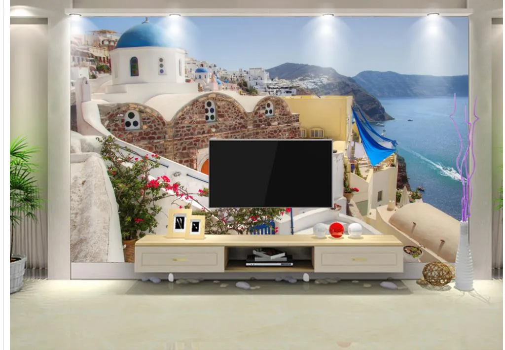 3d behang custom 3d muurschildering behang mediterrane Egeïsche zee home decor woonkamer muur bedekkende tv achtergrond 3D muurschildering behang papier