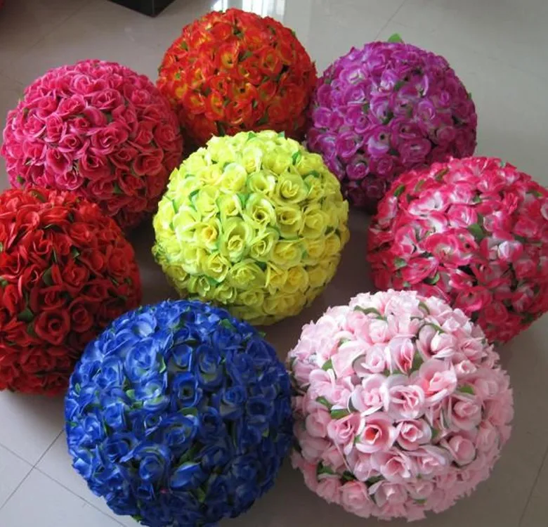 Belle boule de baiser Pomander fleurs boule avec feuilles 12 "dia pour salle de mariage maternelle Decortion fournitures livraison gratuite