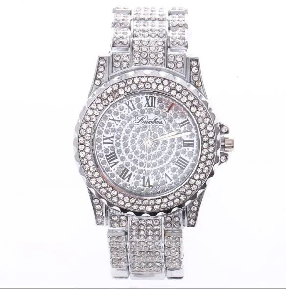 Or argenté or rose luxueux cristal pavé QUARTZ Rome bande d'acier montre-bracelet de haute qualité mode homme femme montre-bracelet à quartz