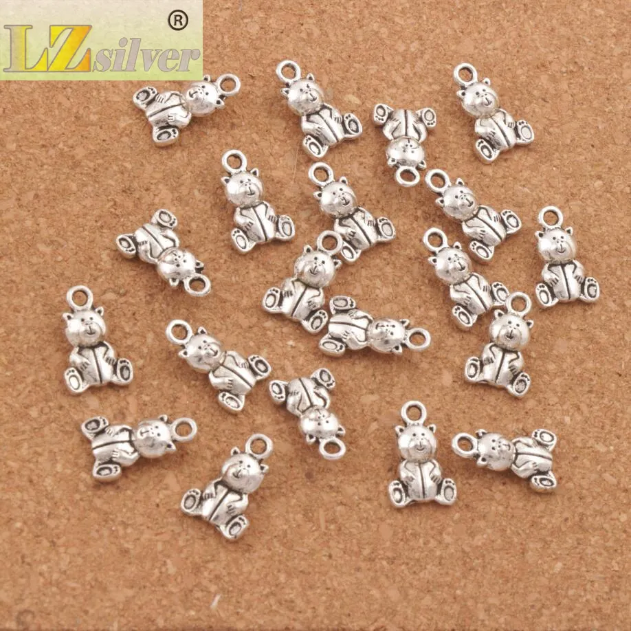 Sitting Bear Spacer Charm Beads Antique Silver Pendants Alloy Handmade Jewelry DIY L070 10x15.7mm