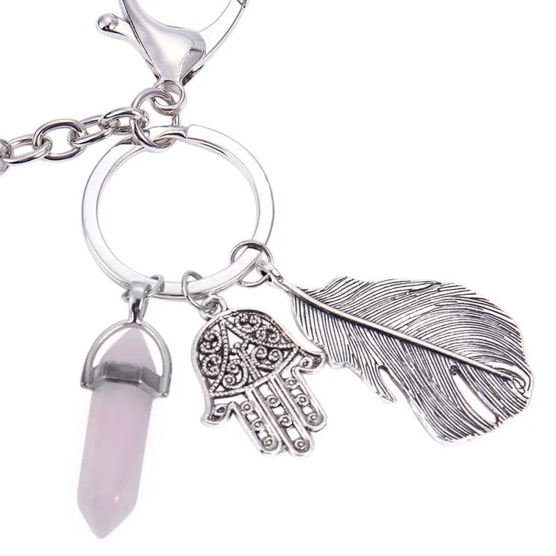 Dream Catcher Keyring Bag Charm Fashion Silver Boho Jewelry Leaf Hexagon Column Pendant Keychain For Women
