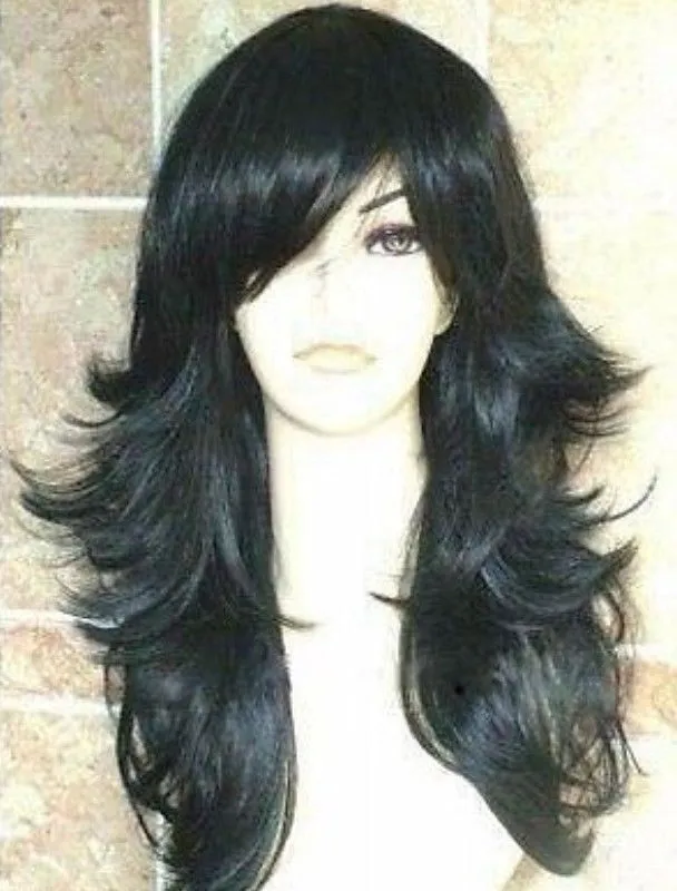 Kanekalon synthetic fibre long black wavy Valgus hairstyle women's hair wig