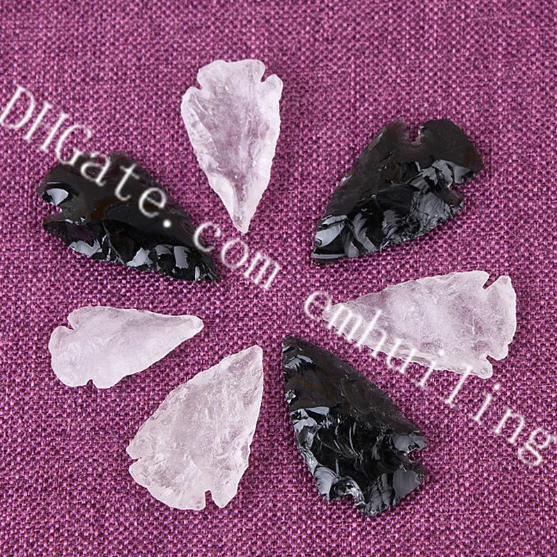 10 Pcs 20-40mm Bonito Nenhum Buraco Cru Bruto Natural Claro Cristal de Rocha Arrowhead Pingente Charme Undrilled Preto Obsidian Spearhead Ponto Pingente