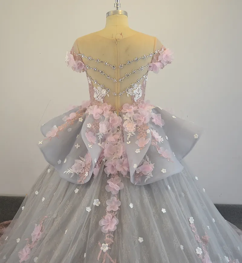 Плюс размер Красивые A-Line Кружева Тюль Свадебные платья Иллюзия декольте Аппликация Elegnat Люкс Свадебные платья сшитое Часовня Поезд