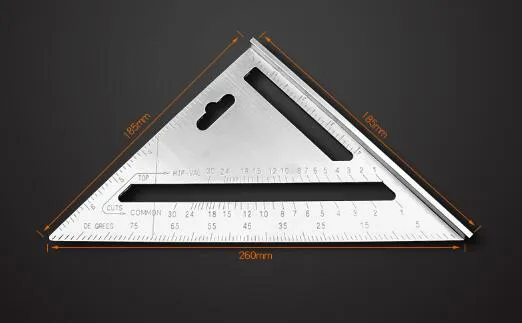 높은 품질 알루미늄 합금 7 인치 삼각형 서까래 눈금자 광장 각도기 목수 측정 도구를 골조