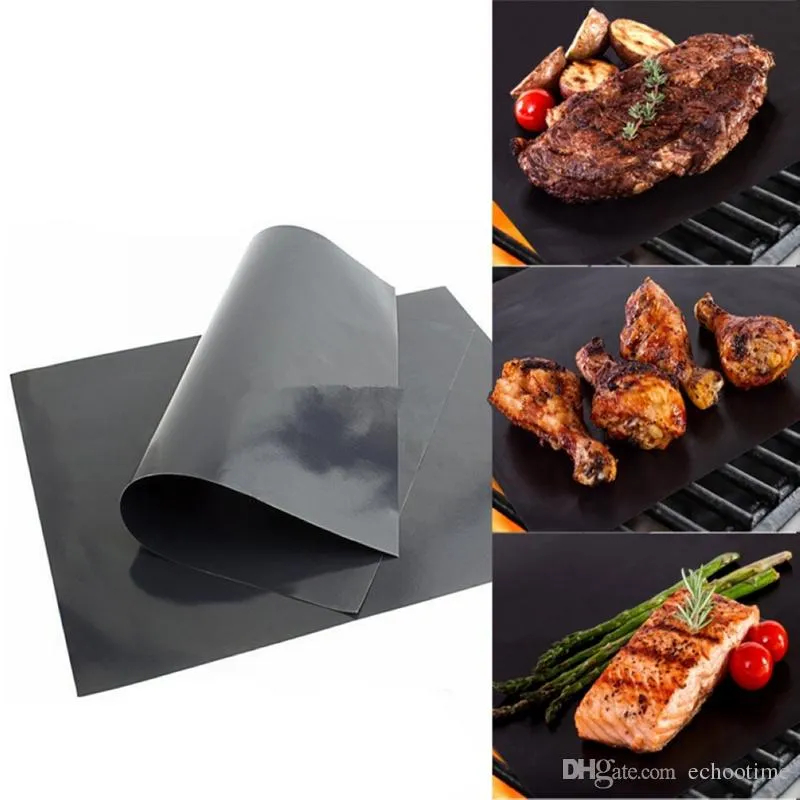 Barbecue Grilling Liner BBQ Grill Mat Portable Non-stick and Reusable Make Grilling Easy 33*40CM 0.2MM Black Oven Hotplate Mats