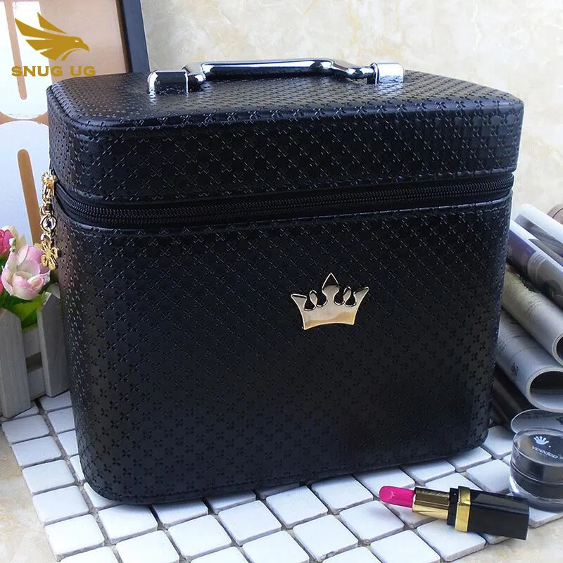 Femmes noble couronne grande capacité professionnel maquillage étui organisateur haute qualité sac cosmétique Portable brosse boîte de rangement valise