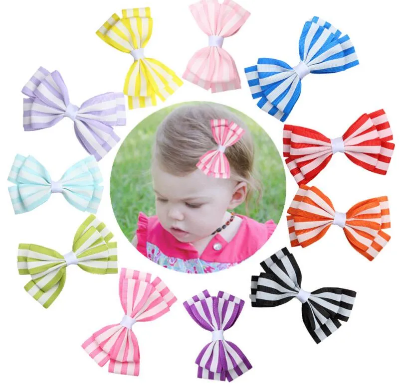 3.5 "Söt färgglad randtryck Small Bow Kids Baby Girls Hair Clips Hairpins Barrettes Hair Accessories Gifts