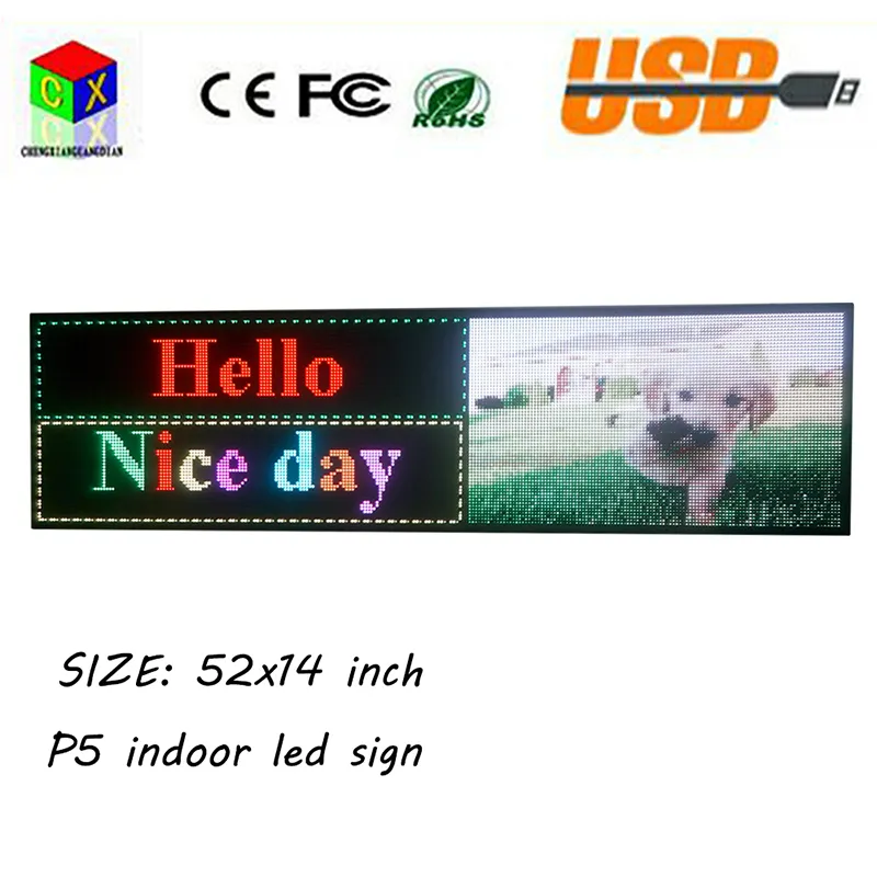 NOVO SMD P5 52''x14 '' Full Color Indoor LED sinais de Rolagem de Mensagens de apoio ao texto, picturesvideo Display para a janela da Loja