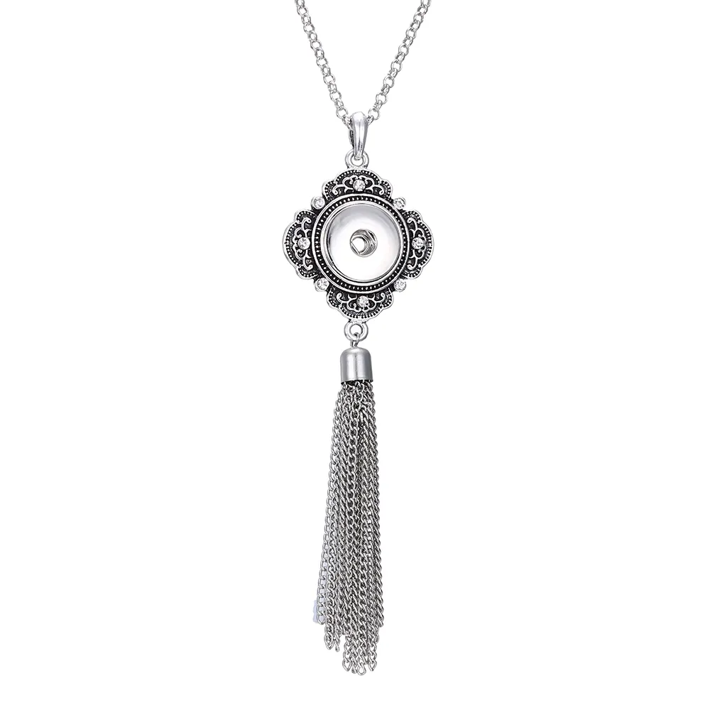 Trendig Noosa Chunk Long Tassel Crystal Etnisk Silver Sunflower Snap Button Halsband DIY 18mm Ginger Snap Pendant Party Gift