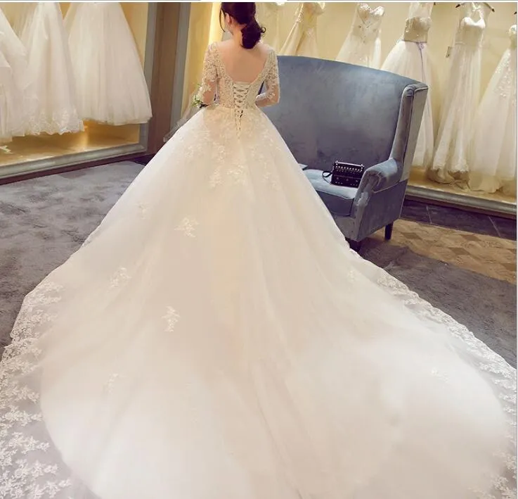 sachin and babi light blue dress Luxury Lace Appliques 2018 New Winter Sexy V-Neck Long Sleeve Wedding Dress  Big Tail Princess Wedding Gown Vestidos De Novia from Dhgate In Stock Wedding  Dresses