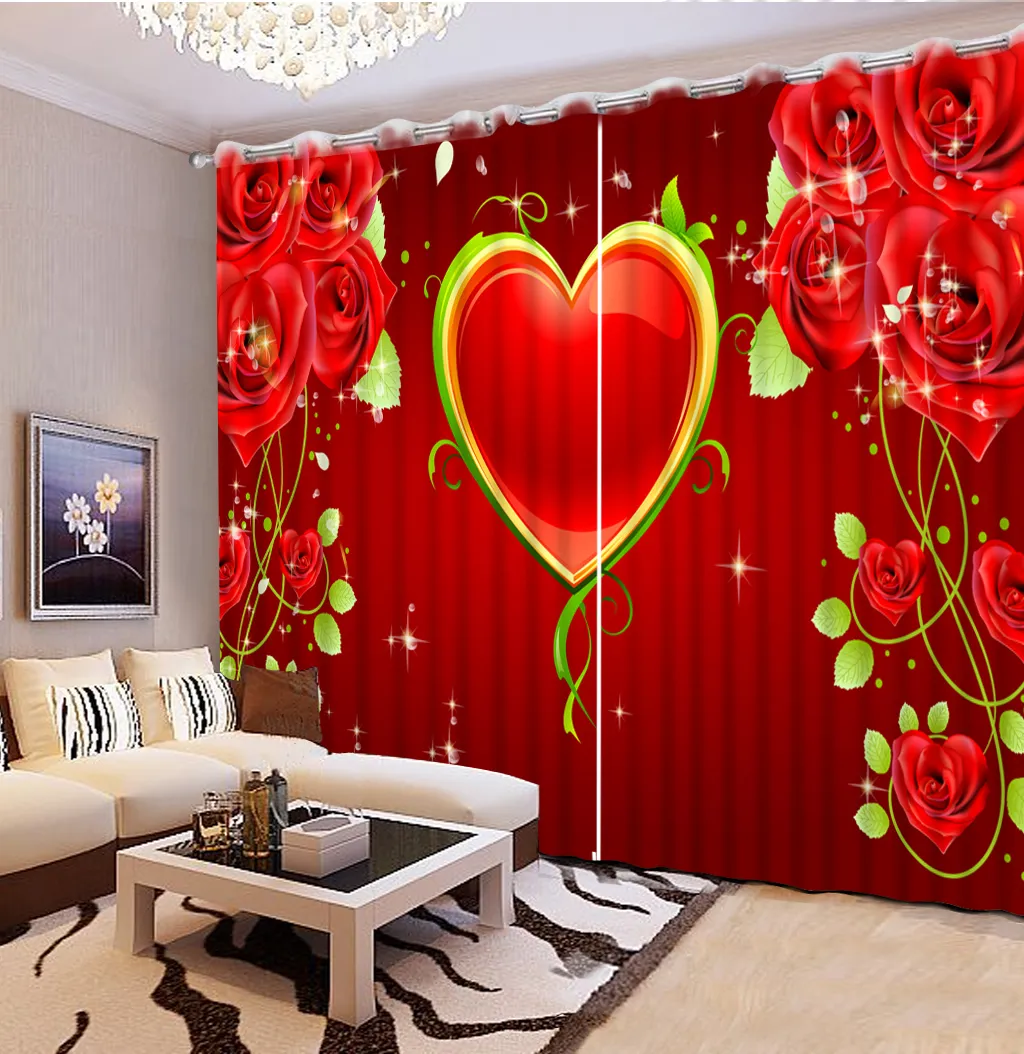 custom modern living room curtains Rose love blackout curtains for the bedroom 3d curtains 3d window curtain