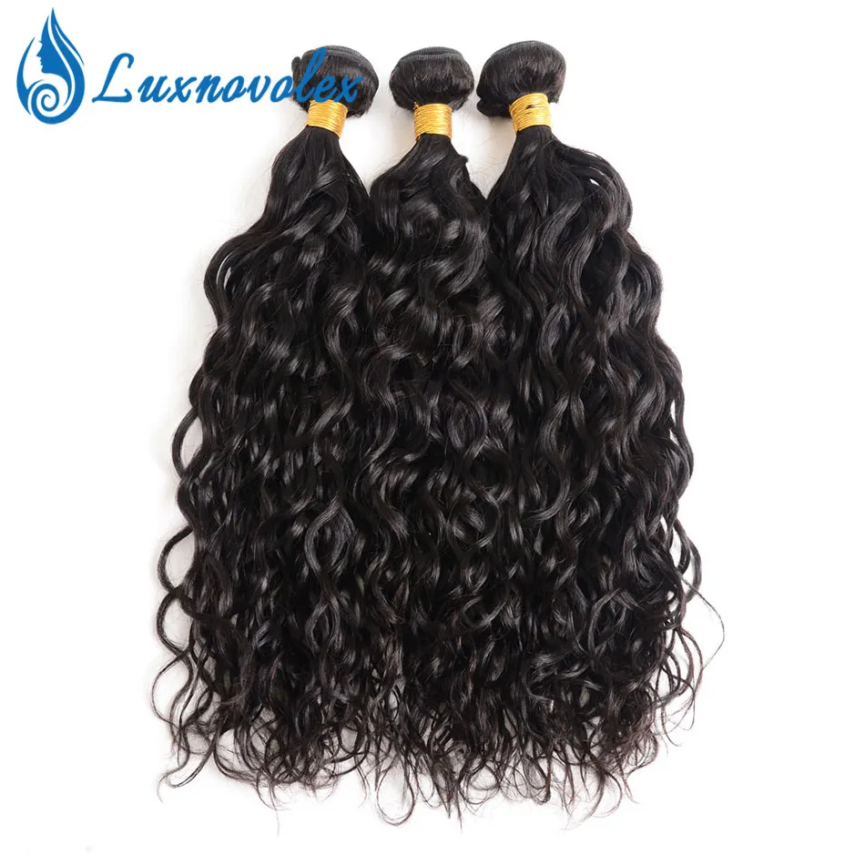 Brasilianska Virgin Hair Water Wave 3 eller 4 buntar Människor Hårväv Obehandlat Peruvian Malaysian Indian Hair Buntlar Natural Black Wholesale