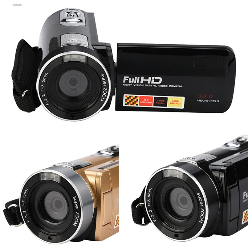 Visione notturna a infrarossi Telecomando Videocamere pratiche HD 1080P 24MP Zoom digitale 18X Video DV con schermo LCD da 3,0 